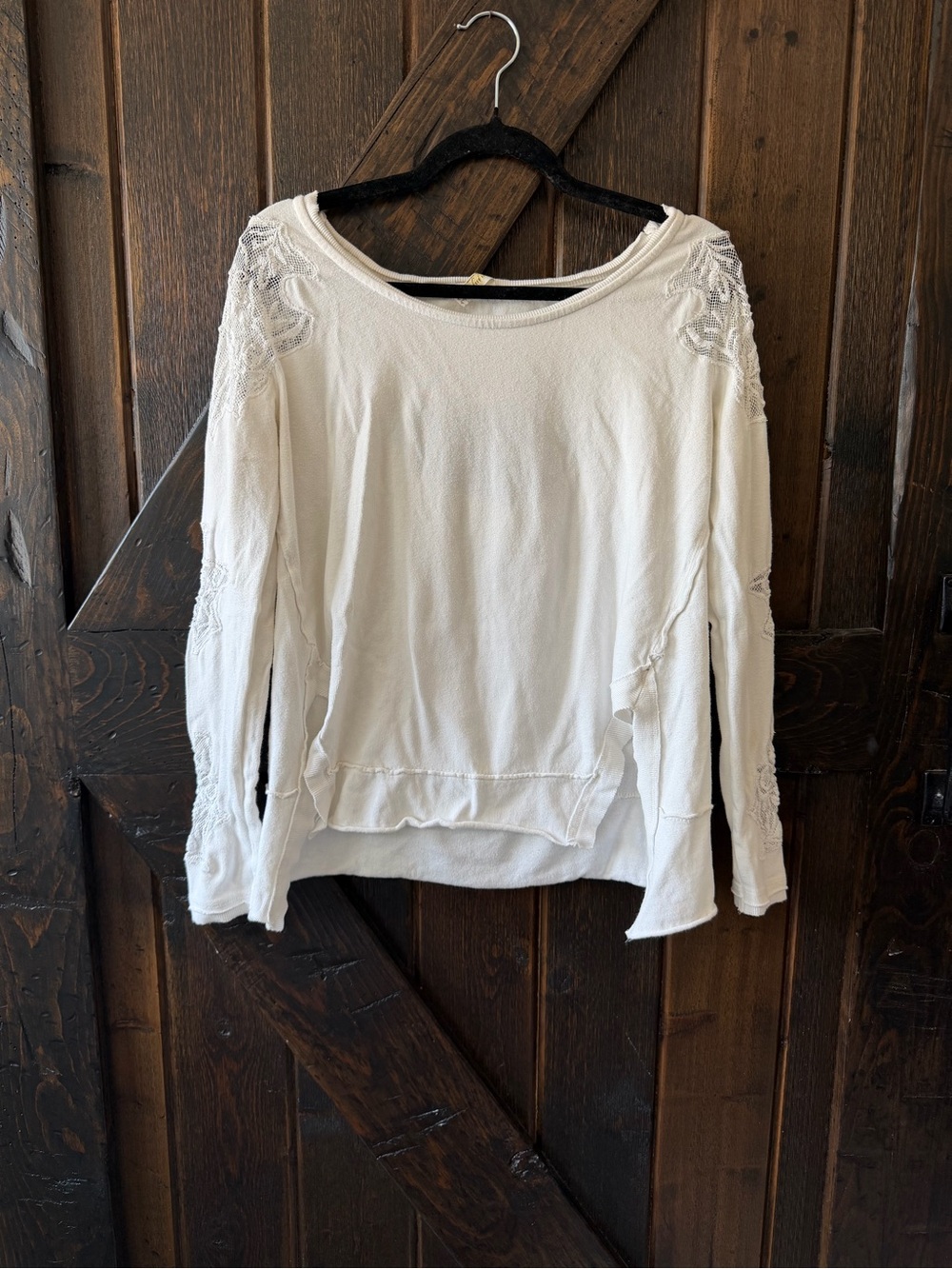 Free People Outer Sunset Ivory Lace Jersey Long Sleeve Cotton Lace